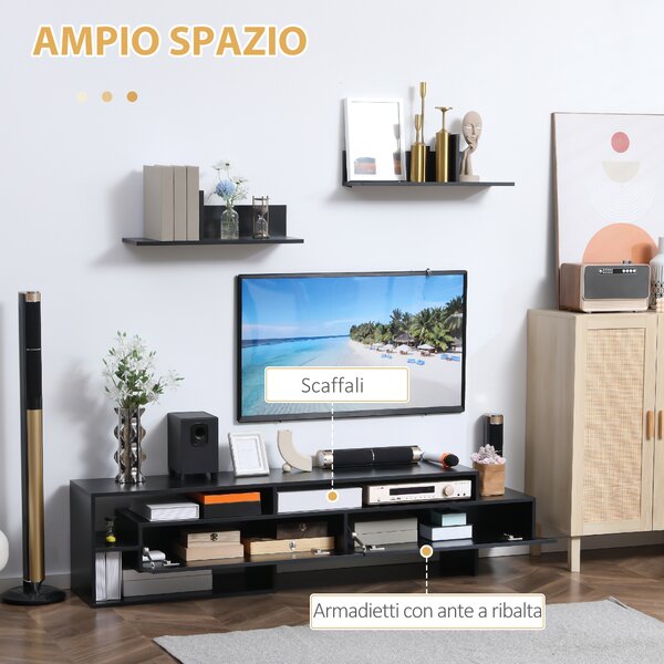 HOMCOM Mobile Porta TV Moderno con 2 Mensole in Legno, Vani Aperti e Armadietti, Nero|Aosom