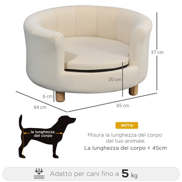 Divano Per Cani PawHut 80x40 Cm - Imbottito In Velluto Con Portaoggetti, Beige - Foto 2
