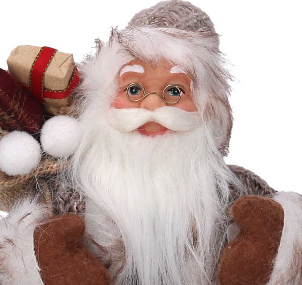 Babbo natale in tessuto su slitta marrone 30h cm