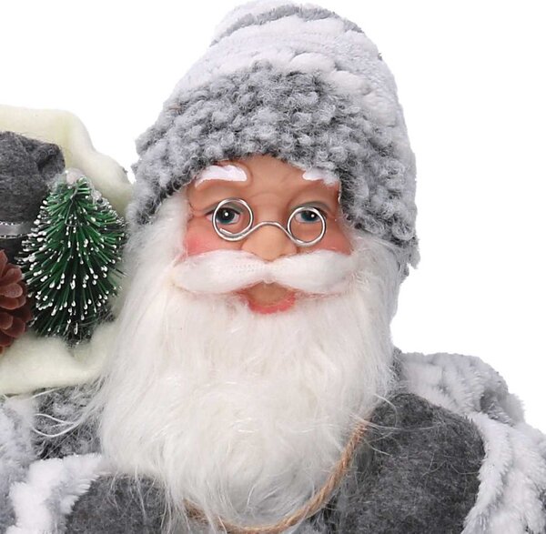 Babbo natale in tessuto su slitta grigio cm xh30