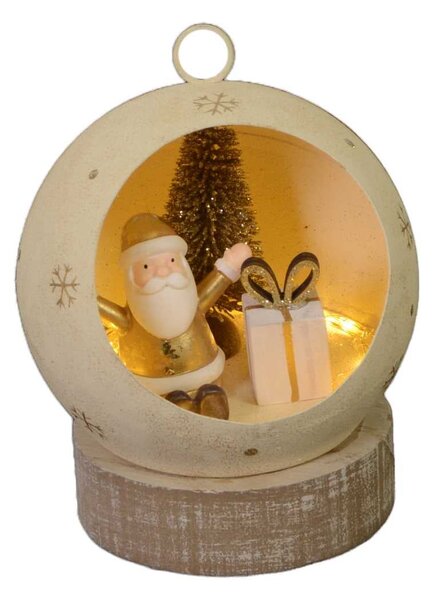 Babbo natale in metallo led dentro pallina oro cm Ø11xh15