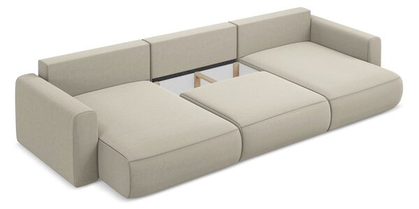 Divano angolare beige allungabile/con contenitore (a U) con rivestimento in velluto Kapua – Makamii
