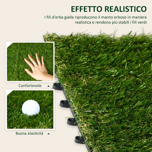 Outsunny Piastrelle da Giardino con Erba Sintetica 30x30cm 10 Pezzi, Prato Artificiale Realistico, Verde|Aosom
