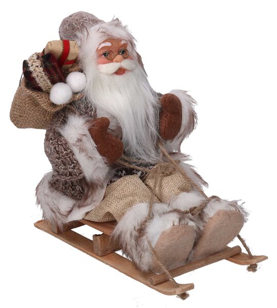 Babbo natale in tessuto su slitta marrone 30h cm