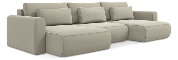 Divano angolare beige allungabile/con contenitore (a U) con rivestimento in velluto Kapua – Makamii