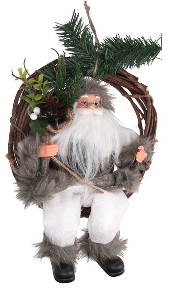 Babbo natale in tessuto su ghirlanda bianco cm xh32/49