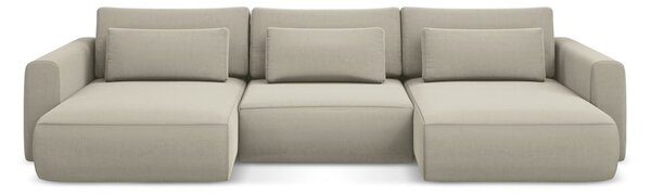 Divano angolare beige allungabile/con contenitore (a U) con rivestimento in velluto Kapua – Makamii