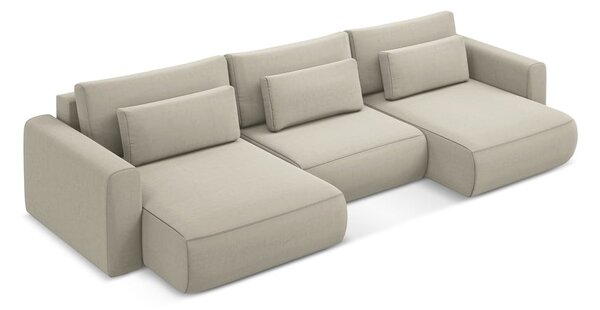 Divano angolare beige allungabile/con contenitore (a U) con rivestimento in velluto Kapua – Makamii
