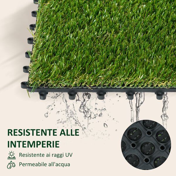 Outsunny Piastrelle da Giardino con Erba Sintetica 30x30cm 10 Pezzi, Prato Artificiale Realistico, Verde|Aosom