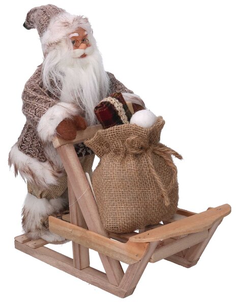 Babbo natale in tessuto con slitta marrone cm xh30