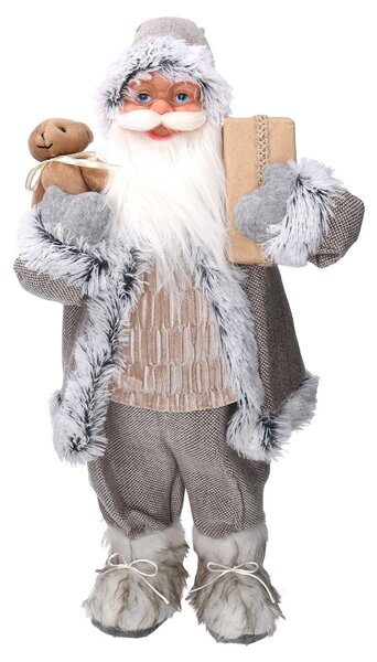 Babbo natale in tessuto grigio e beige cm xh60