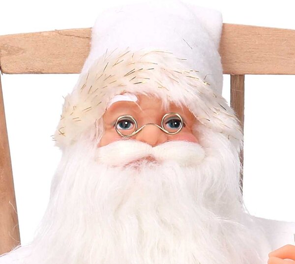 Babbo natale in tessuto su sedia bianco e oro cm xh30