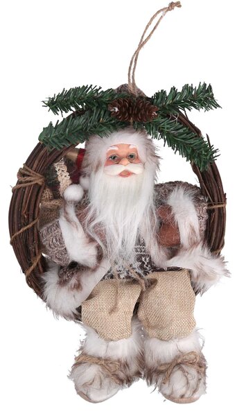 Babbo natale in tessuto su ghirlanda marrone cm xh32/49