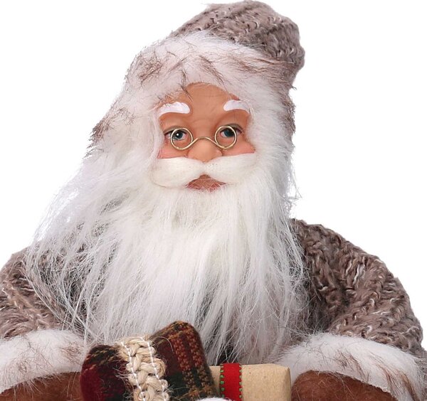 Babbo natale in tessuto con slitta marrone cm xh30