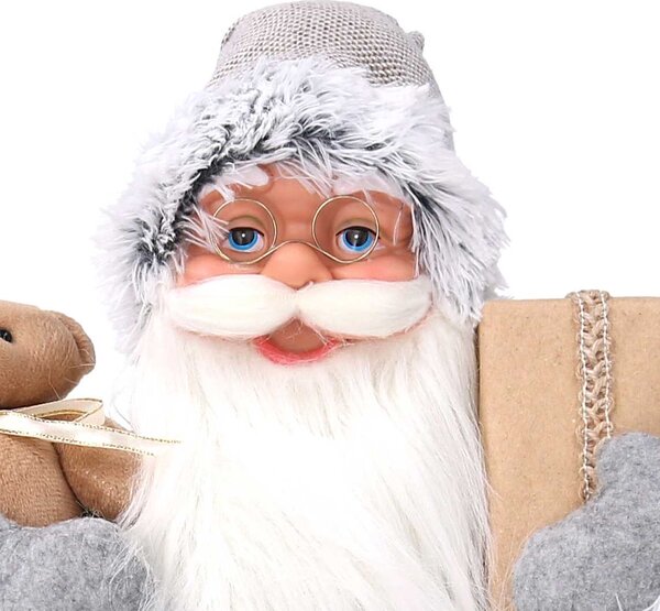 Babbo natale in tessuto grigio e beige cm xh60