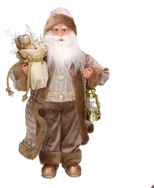 Babbo natale in tessuto con lanterna oro cm xh45