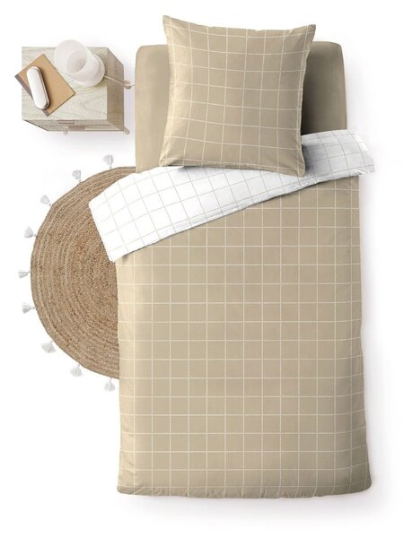Set copripiumino e federa bianco/beige in cotone per letto singolo 140x200 cm Cadria – douceur d'intérieur