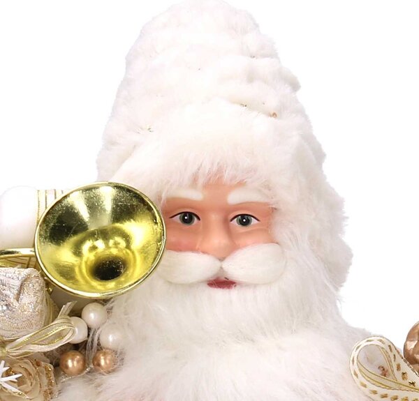 Babbo natale in tessuto oro e bianco con sacco regali cm xh45