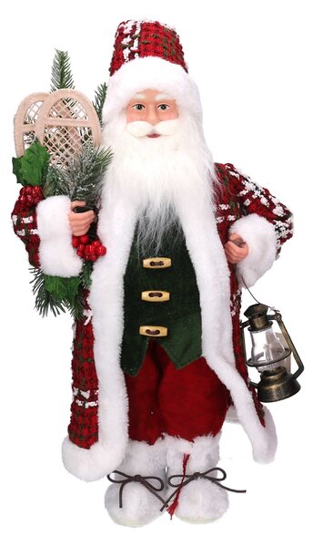 Babbo natale in tessuto con lanterna verde e rosso cm xh45