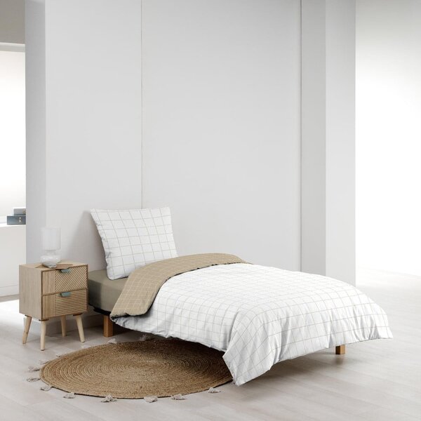 Set copripiumino e federa bianco/beige in cotone per letto singolo 140x200 cm Cadria – douceur d'intérieur