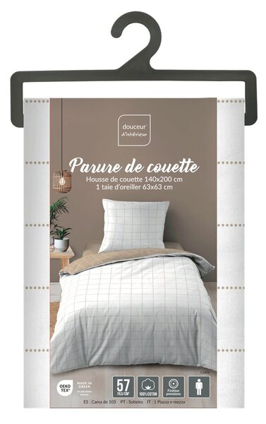 Set copripiumino e federa bianco/beige in cotone per letto singolo 140x200 cm Cadria – douceur d'intérieur