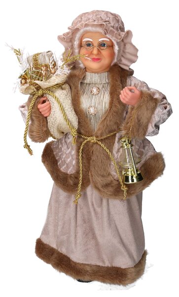 Babbo natale in tessuto signora con lanterna oro cm xh45