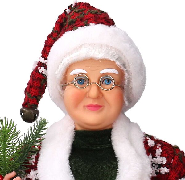 Babbo natale in tessuto signora con lanterna verde e rosso cm xh45
