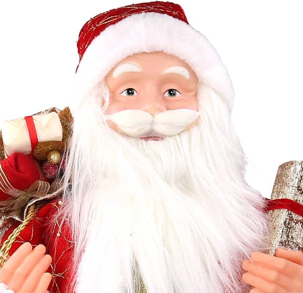 Babbo natale in tessuto rosso e oro con regali cm xh80