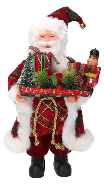Babbo natale in tessuto damascato rosso con pacchi regalo cm xh30