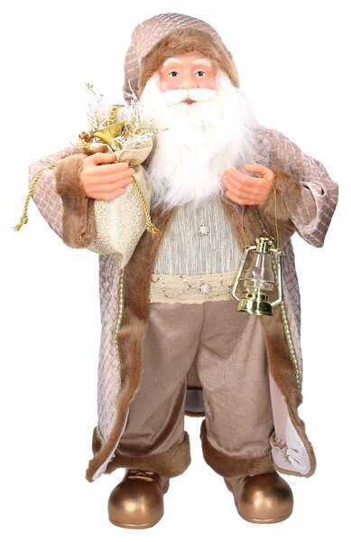 Babbo natale in tessuto con lanterna oro cm xh80