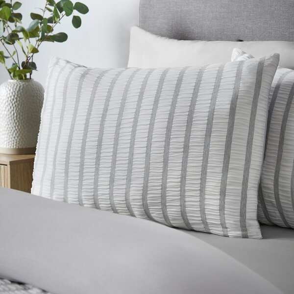Set copripiumino e federa grigio per letto singolo 135x200 cm So Soft Seersucker Stripe – Catherine Lansfield