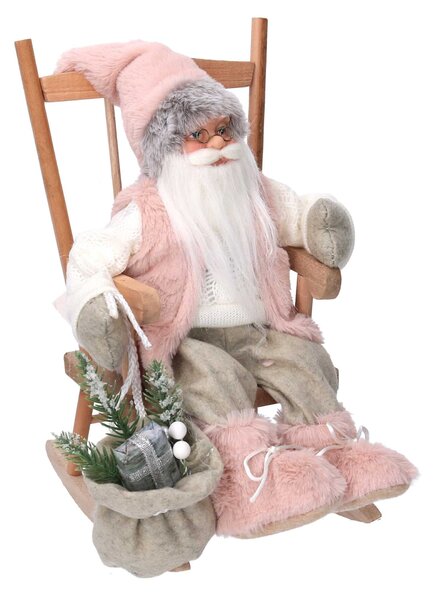 Babbo natale in tessuto su sedia rosa cm xh30