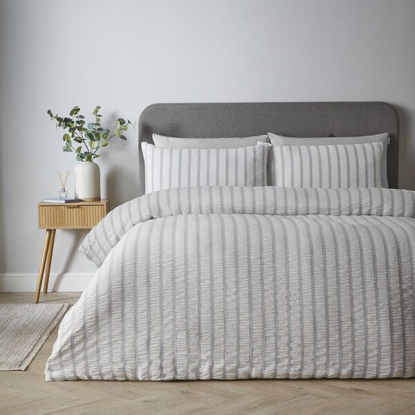 Set copripiumino e federa grigio per letto singolo 135x200 cm So Soft Seersucker Stripe – Catherine Lansfield
