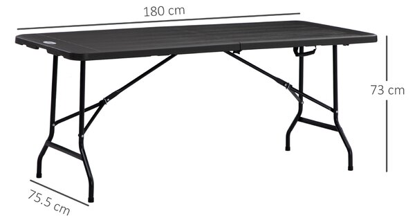 Outsunny Tavolo da Giardino Pieghevole per 6 Persone in Acciaio e HDPE, 180x75.5x73cm, Grigio Scuro|Aosom
