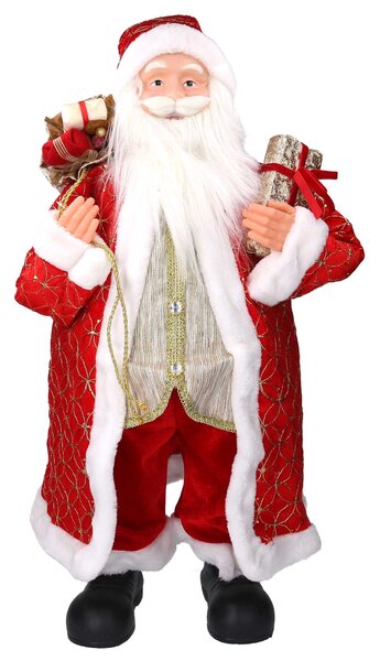 Babbo natale in tessuto rosso e oro con regali cm xh80