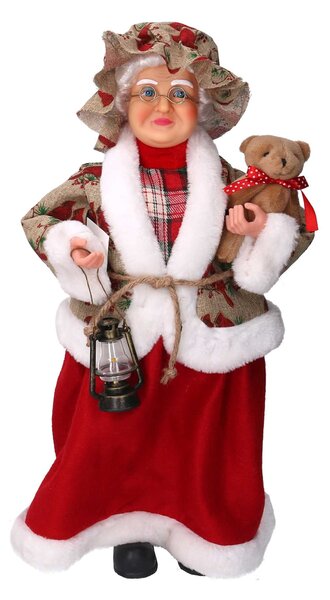 Babbo natale in tessuto signora uccellini rosso cm xh45