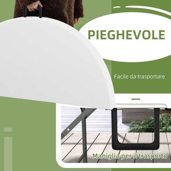Outsunny Tavolo Pieghevole per Giardino e Campeggio, in Acciaio e HDPE, Ø122x73 cm, Grigio e Bianco|Aosom