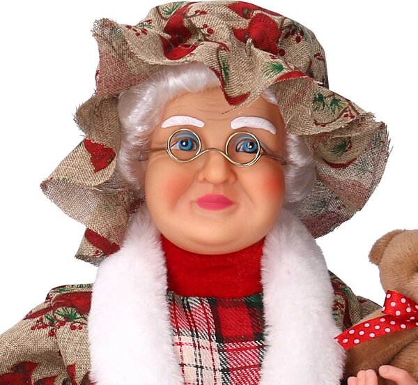 Babbo natale in tessuto signora uccellini rosso cm xh45