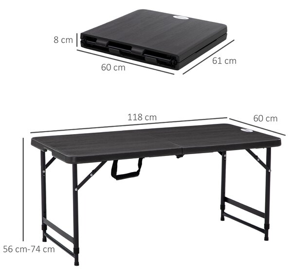Outsunny Tavolo da Giardino Pieghevole per 4 Persone con Altezza Regolabile, Acciaio e HDPE, Grigio Scuro|Aosom