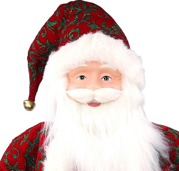 Babbo natale in tessuto damascato rosso con pacchi regalo cm xh80