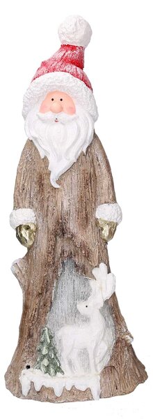Babbo natale in resina tronco innevato con led marrone cm 23,5x16,5xh58