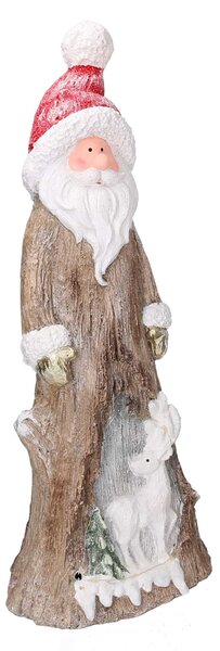 Babbo natale in resina tronco innevato con led marrone cm 23,5x16,5xh58