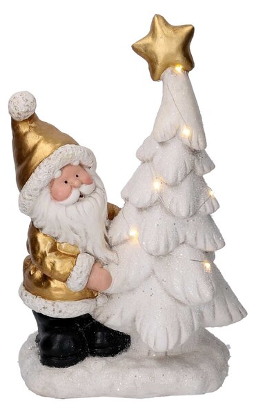 Babbo natale in resina con albero e led bianco e oro cm 29x17,5xh45
