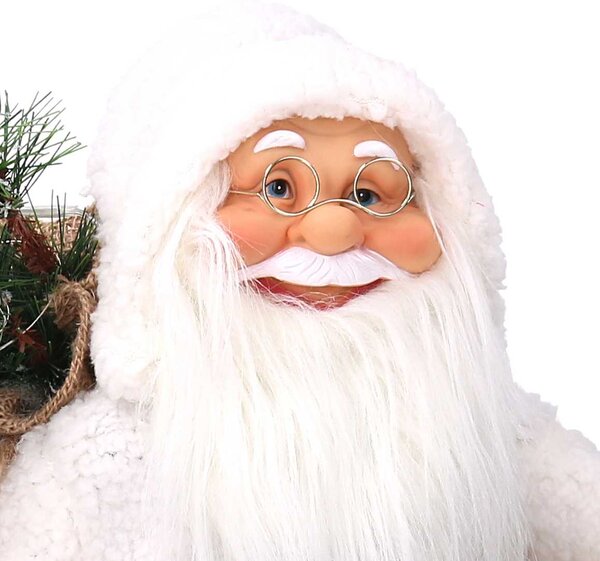 Babbo natale in tessuto con led bianco e marrone cm xh45
