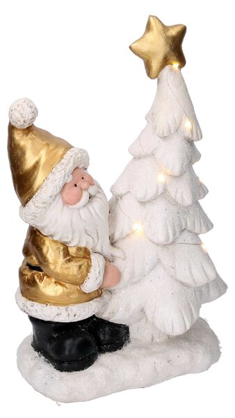 Babbo natale in resina con albero e led bianco e oro cm 29x17,5xh45