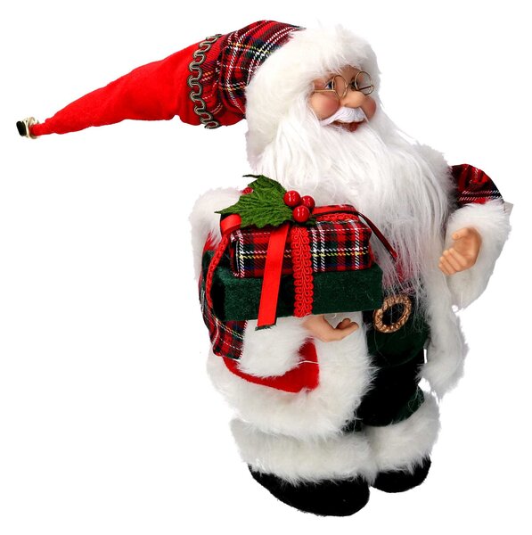 Babbo natale in tessuto rosso con regali, musica e movimento cm xh35