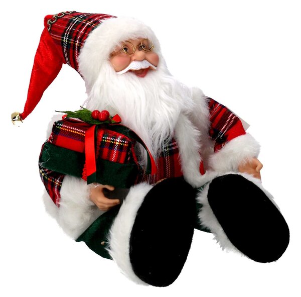 Babbo natale in tessuto rosso seduto con regali, musica e movimento cm xh35,5