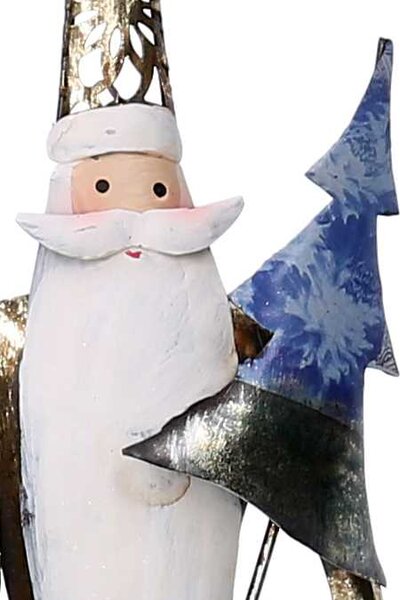 Babbo natale in metallo con albero blu e oro cm 23,5x11,5xh63
