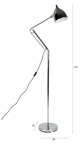 Lampada da terra argentata con paralume in metallo con struttura flessibile (altezza totale 137 cm) Reader – Zuiver