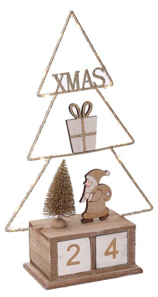 Calendario legno albero oro con led cm 18x7,5xh31